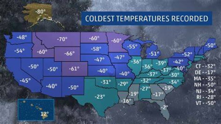 Coldest temperatures ever recorded in the states/provinces of the